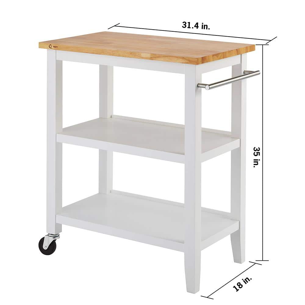 White and Oak Rubberwood Kitchen Cart with Storage