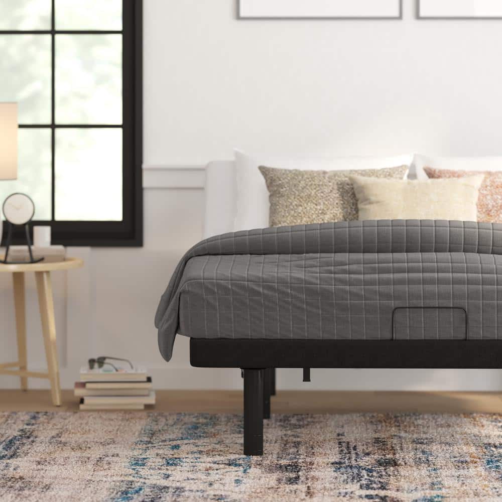 Black Adjustable Upholstered Queen Metal Bed Frame