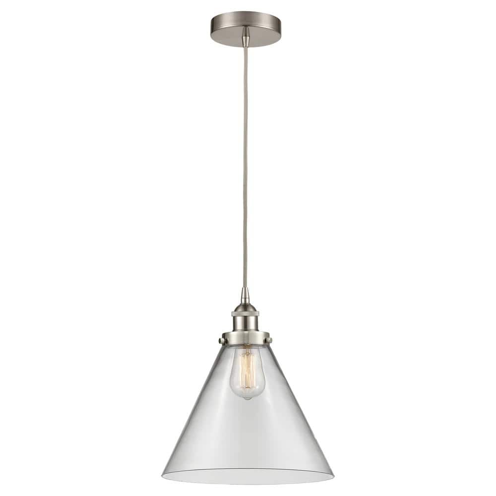 Cone 60-Watt 1-Light Brushed Satin Nickel Standard Mini Pendant Light with Clear Glass Shade, No Bulbs Included price history on PriceWatchPro
