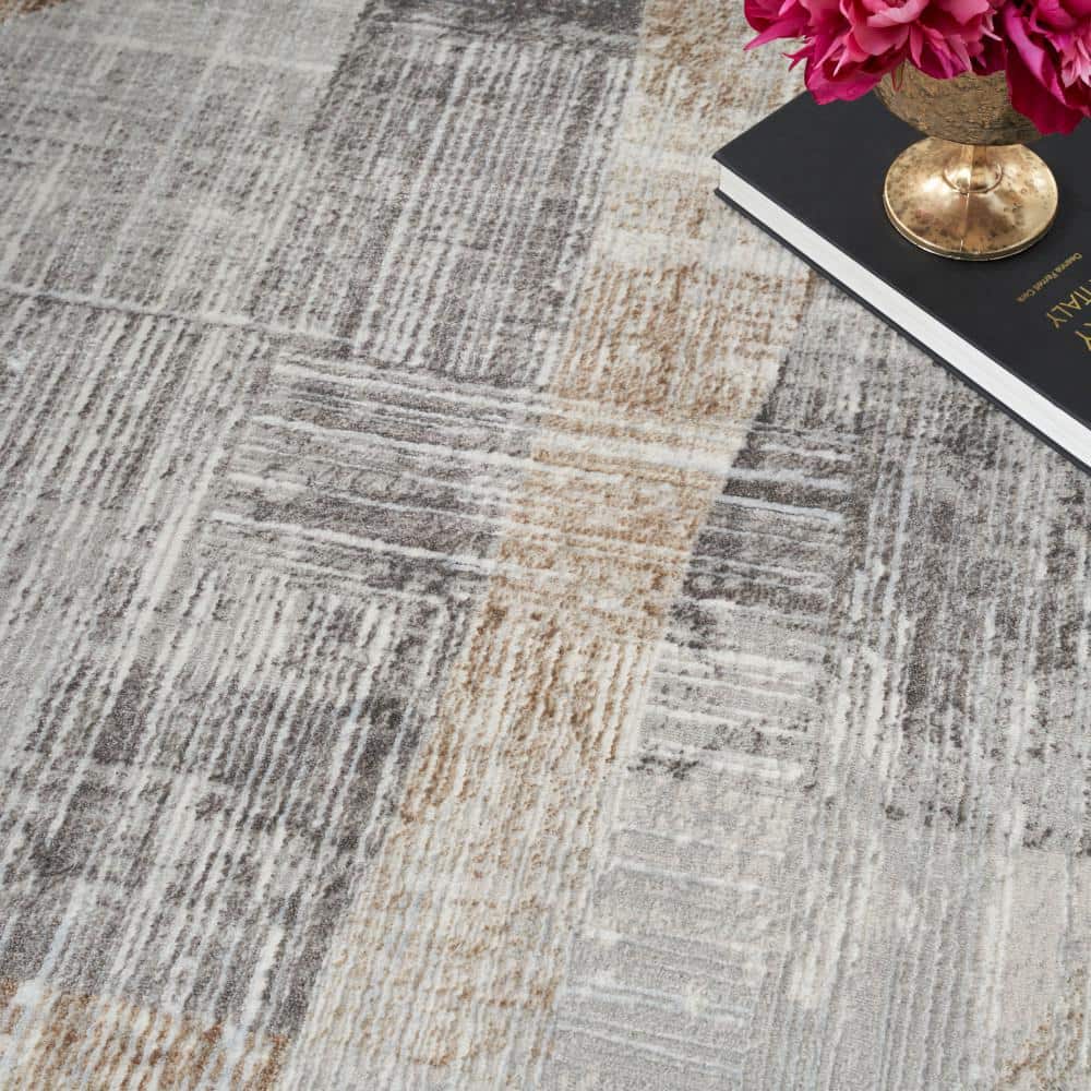 Gray Abstract Synthetic 5'3" x 7'3" Area Rug