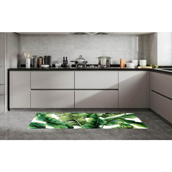 Green Leaves 19.6 in. x 55 in. Anti-Fatigue Kitchen Runner Rug Mat