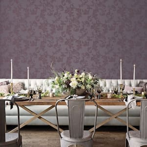 Emporium Collection Purple Acanthus Trail Embossed Metallic Ink Finish Paper Non-Pasted Non-Woven Wallpaper Roll