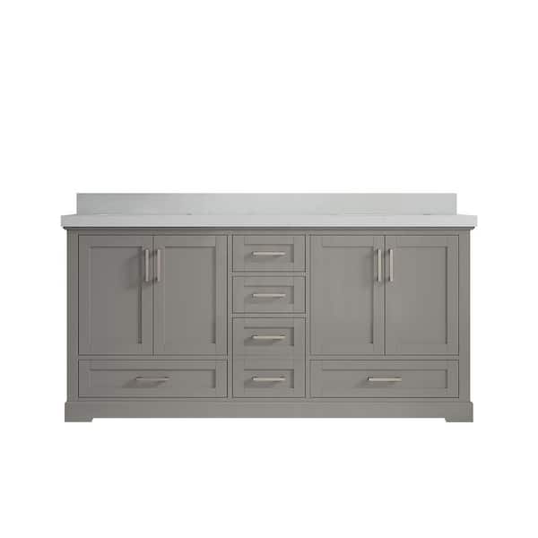 Willow Collections Boston 72 in. W x 22 in. D x 36 in. H Double Sink Bath Vanity in Elephant Gray with 2 in. Carrara Quartz Top