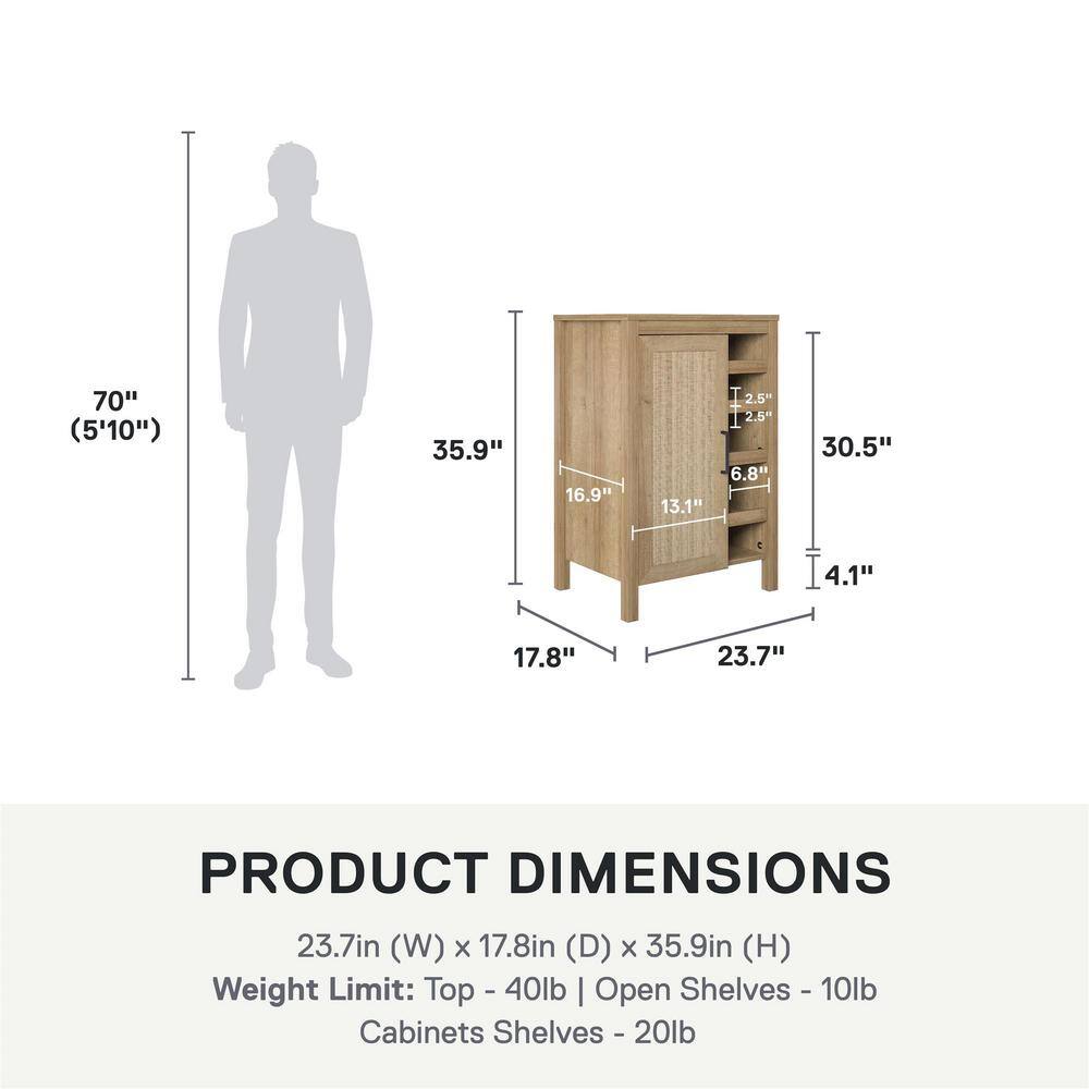 Natural MDF Bar Cabinet with Faux Rattan Door and Steel Handle
