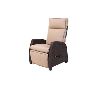 Mongue Black 1-Piece Wicker Rattan Outdoor Patio Lounge Recliner Chair Adjustable with Beige Cushion for Balcony