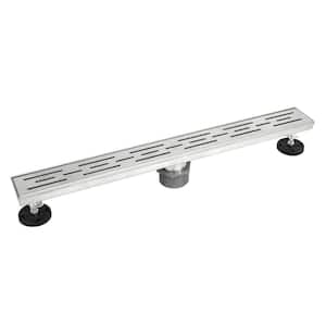 Shower Linear Drain 24 in. Brushed 304 Stainless Steel Stripe Pattern Grate with Adjustable Leveling Feet