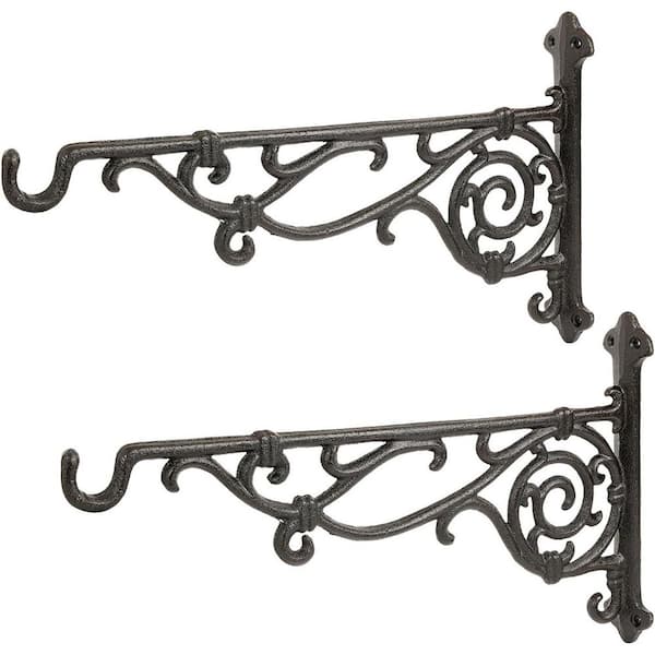 Cast Iron Hanging Plant Bracket 16.5 in. Large Black Heavy Duty Outdoor Decorative Wall Hooks 2 Pack