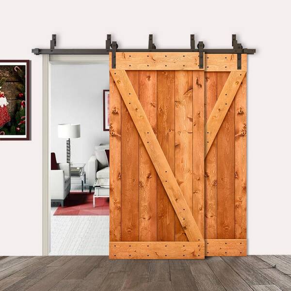 CALHOME 52 in. x 84 in. Z-Bar Bypass Red Walnut Stained Assembly