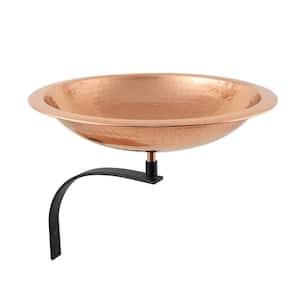 12.5 in. Tall Polished Copper Plated Hammered Copper Birdbath with Wall Mount Bracket