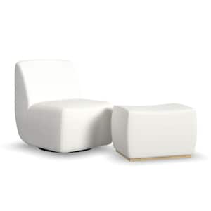 Nico White Boucle Fabric Swivel Accent Chair and Ottoman