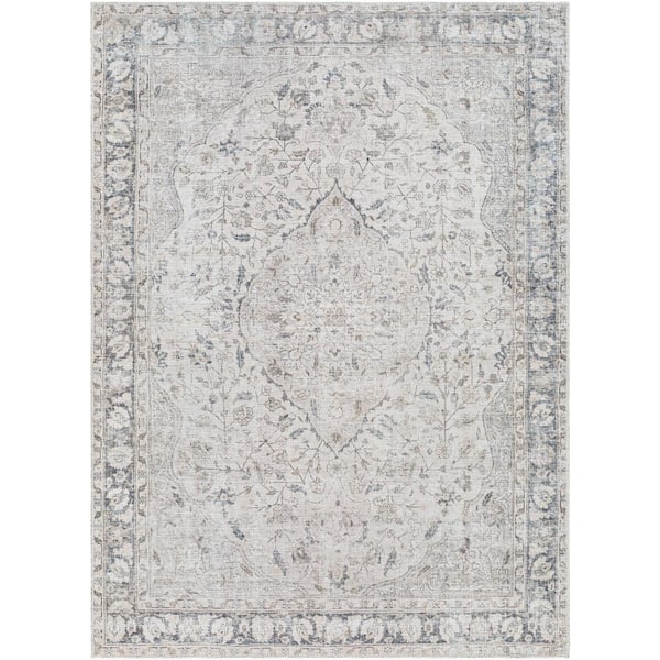 Allal Gray 9 ft. x 12 ft. Medallion Machine-Washable Indoor Area Rug