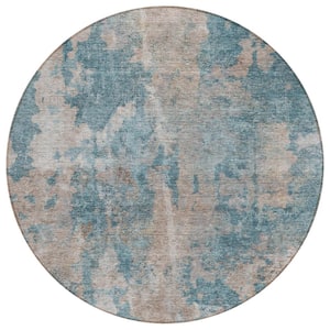Chantille ACN573 Teal 8 ft. x 8 ft. Round Machine Washable Indoor/Outdoor Geometric Area Rug