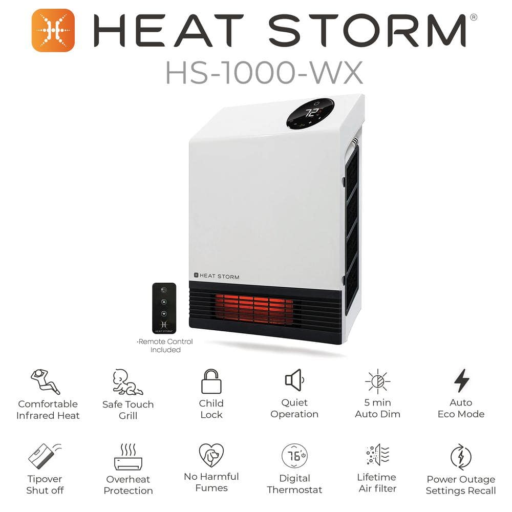 White Infrared Wall-Mounted Heater with Thermostat and Remote