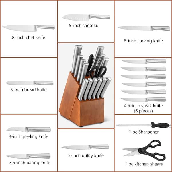Costway 15-Piece Stainless Steel Knife Block Set with Ergonomic Handle  KC54177 - The Home Depot
