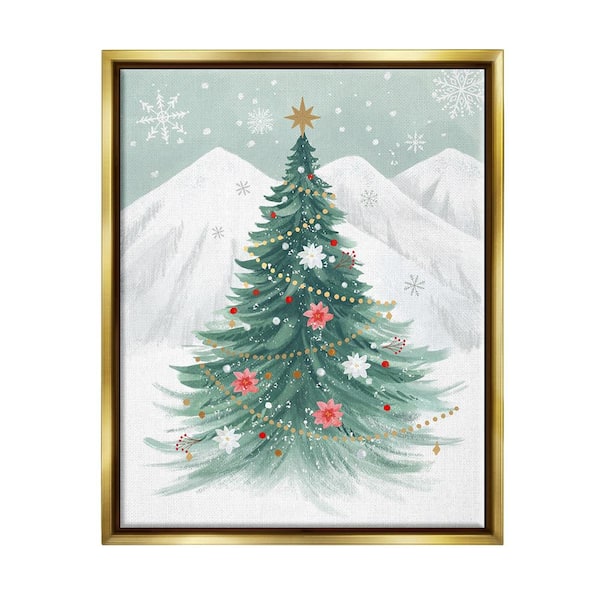 Subtle Christmas Tree in Snow by Sharon Lee 1-Piece Floater Frame Graphic Print Nature Poster Art Print 31 in. x 25 in.