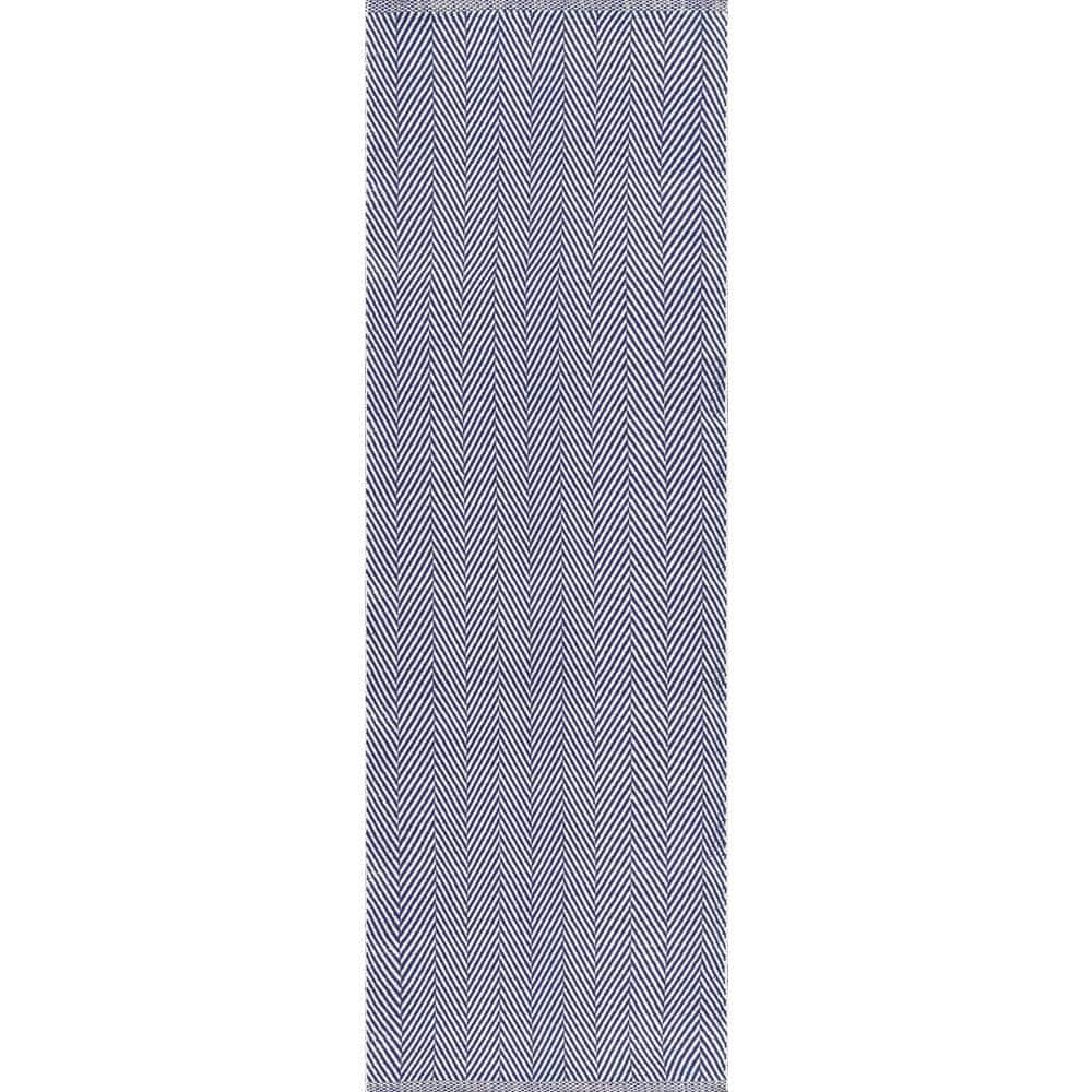 Handmade Navy Cotton Stripe Runner Rug, 2'6" x 6'