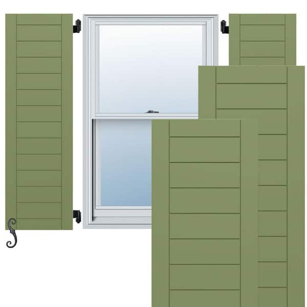Ekena Millwork EnduraCore Horizontal Slat Framed Modern Style 15 in. W x 79 in. H Raised Panel Composite Shutters Pair in Moss Green