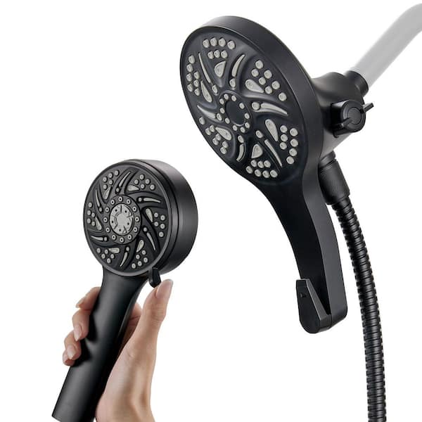 2-In-1 6-Spray Wall Mount 5 in. Dual Shower Head and Handheld Shower Head with 70 in. hose 2.5 GPM in Matte Black