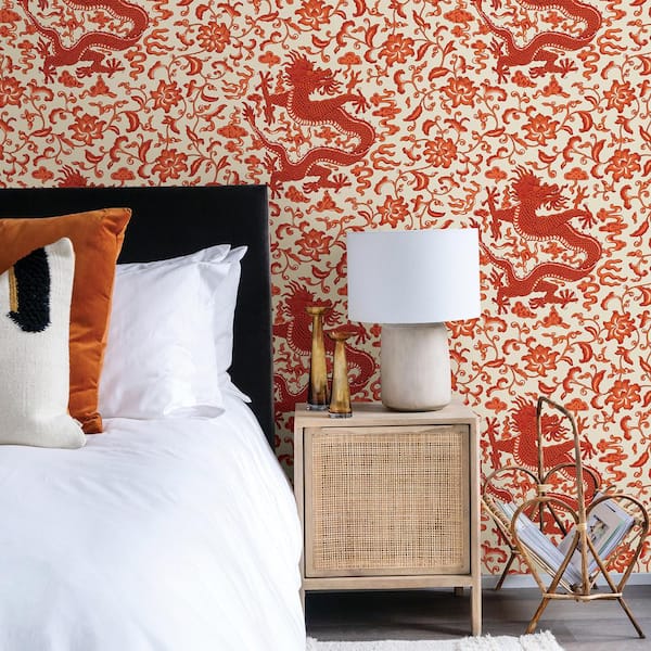Persimmon Chi'en Dragon Self Adhesive Wallpaper Sample