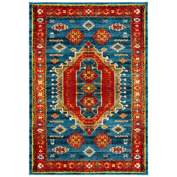 Vintage Hamadan 7 ft. x 9 ft. Blue/Orange Floral Geometric Area Rug