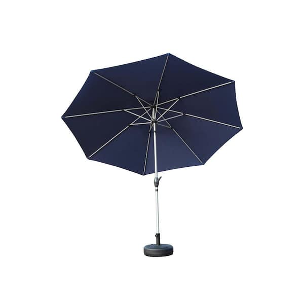 Unbranded 9 ft. Metal Outdoor Market Table Patio Umbrella with Button Tilt, Crank and 8 Sturdy Ribs for Garden in Navy Blue