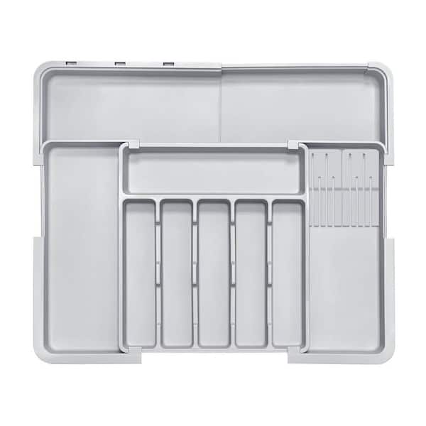 In-Drawer Plastic Knife Storage Organizer with 2 Removable Knife Holders, Expandable Utensil Tray, Anti-Slip Base