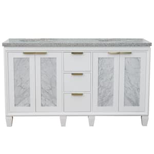 61 in. W x 22 in. D Double Bath Vanity in White with Granite Vanity Top in Gray with White Oval Basins