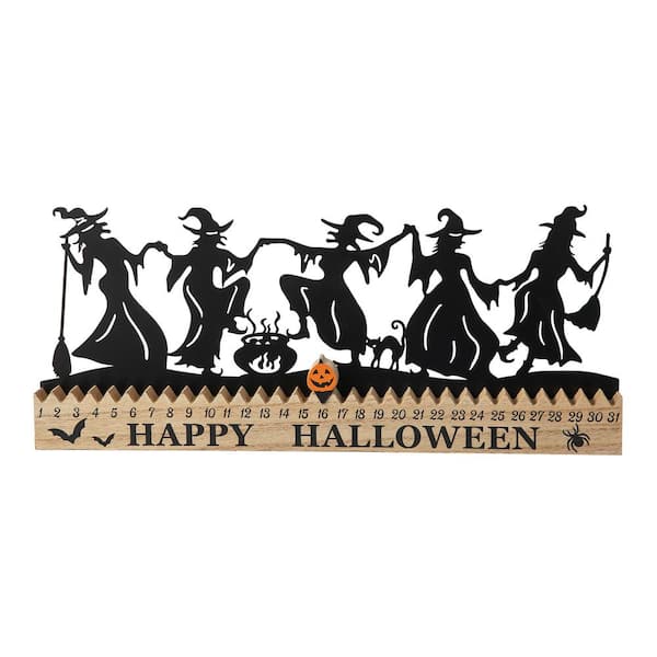 Glitzhome 7.5 in. H Halloween Wooden and Metal Dancing Witch Silhouette ...