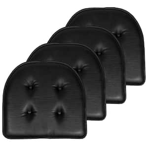 Faux Leather Memory Foam Tufted U-Shape 16 in. x 17 in. Non-Slip Indoor/Outdoor Chair Seat Cushion (4-Pack), Black