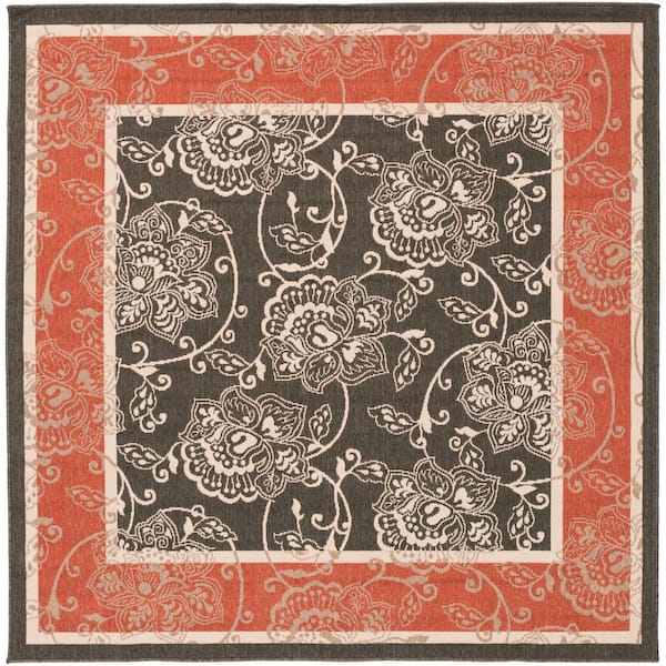 Tereza Black 7 ft. x 7 ft. Square Indoor/Outdoor Patio Area Rug