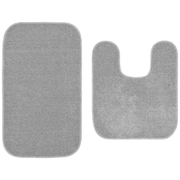 Gramercy Silver Solid Rectangle 2-Piece (Contour and 20 in. x34 in. ) Bath Rug Set
