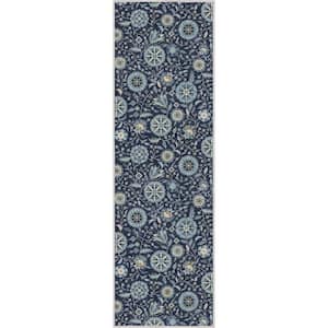 Blue 2 ft. 3 in. x 7 ft. 3 in. Runner Flat-Weave Kings Court Charlotte Transitional Floral Area Rug