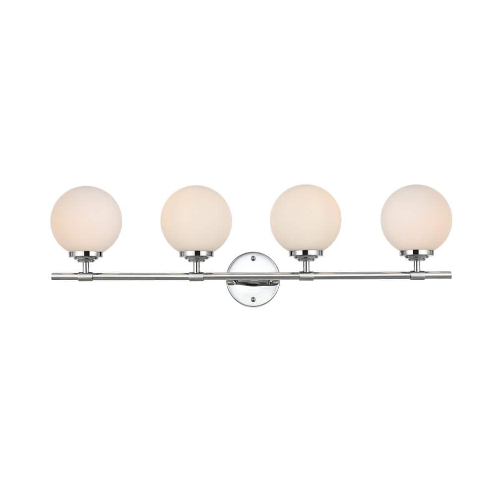 Simply Living 33 in. 4-Light Modern Chrome Vanity Light with Frosted White 