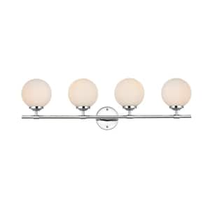 Simply Living 33 in. 4-Light Modern Chrome Vanity Light with Frosted White Round Shade