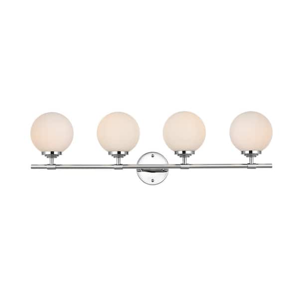 Unbranded Simply Living 33 in. 4-Light Modern Chrome Vanity Light with Frosted White Round Shade