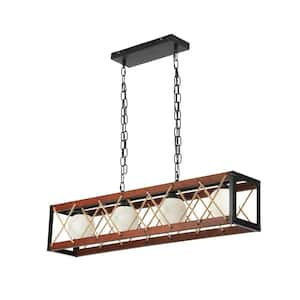 4-Light Black Wood LED Modern Farmhouse Rectangular Caged Box Chandelier Ceiling Light for Dining Room Kitchen Island