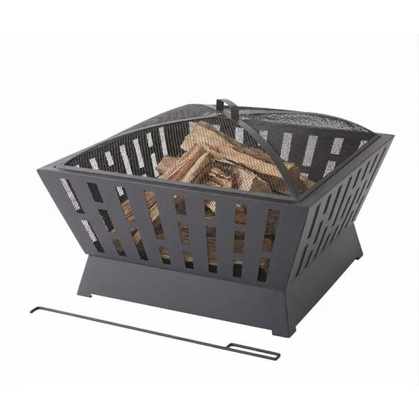 Woodbury 26 in. Black Steel Wood Burning Fire Pit with Cover and Poker