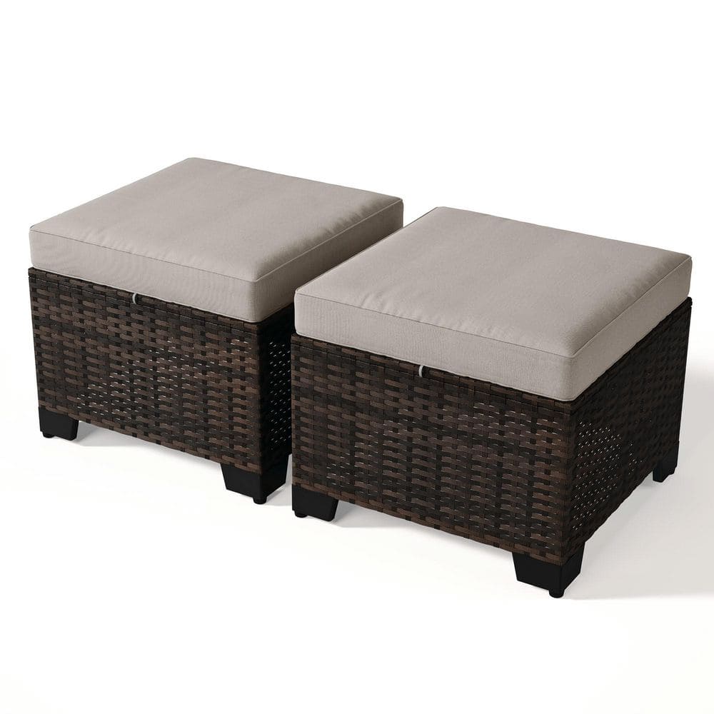 2-Piece Wicker Outdoor Patio Ottoman Set with Cushion Sand price history on PriceWatchPro