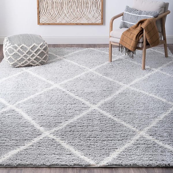 Soho Shag Diamond Silver 8 ft. x 10 ft. Indoor Area Rug