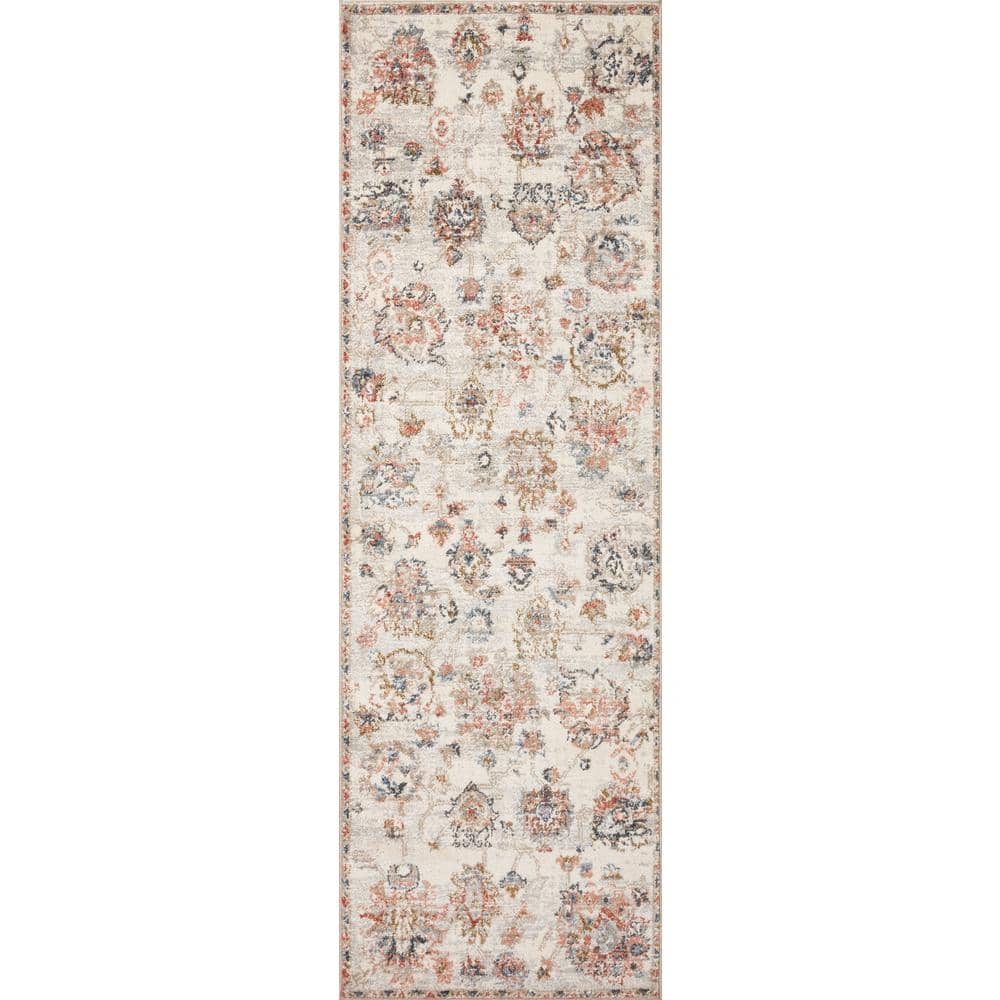 Ivory and Multicolor Round Synthetic Stain-Resistant Area Rug