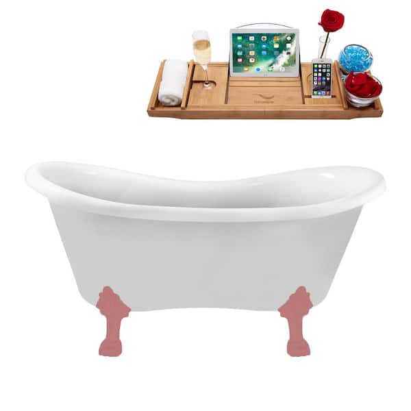 Streamline 62 in. x 31 in. Acrylic Clawfoot Soaking Bathtub in Glossy White with Matte Pink Clawfeet and Matte Pink Drain