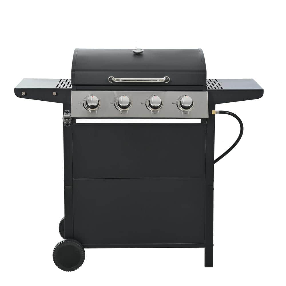 4-Burner Portable Propane Grill Barbecue Grill Stainless Steel Gas Grill in Black with Wheels
