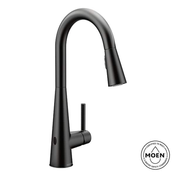 MOEN Sleek Matte Black 15.56 in. H Touchless Pull Down Sprayer Kitchen Faucet with 360 Degree Spout Swivel and Power Clean
