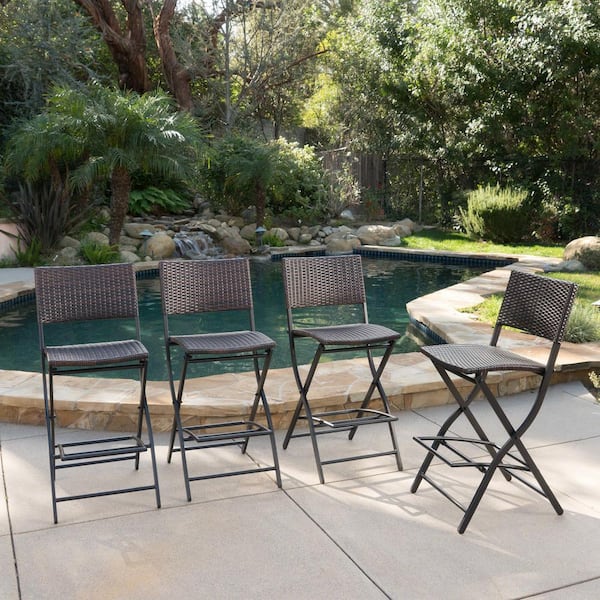 Margarita Folding Faux Rattan Outdoor Patio Bar Stools (4-Pack)