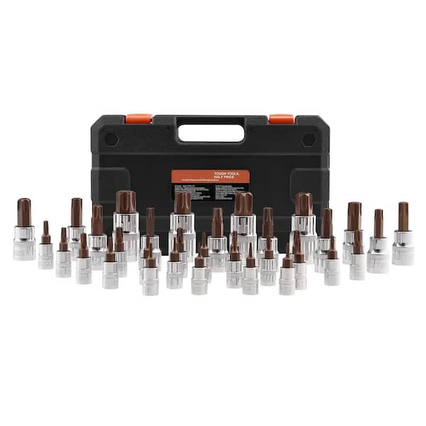 Torx Bit Socket Set, 34-Piece Solid Star and Tamper Proof T6-T70, S2 Alloy Steel and Cr-V Steel, 1/4 in. 3/8 in.