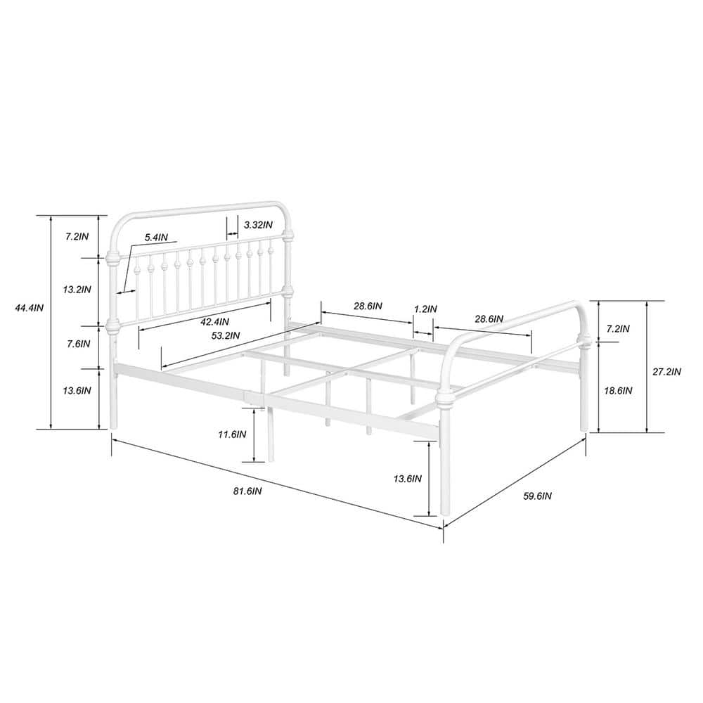 Spaco 59.6 in. W White Metal Bed Frame Full Size Platform Bed with