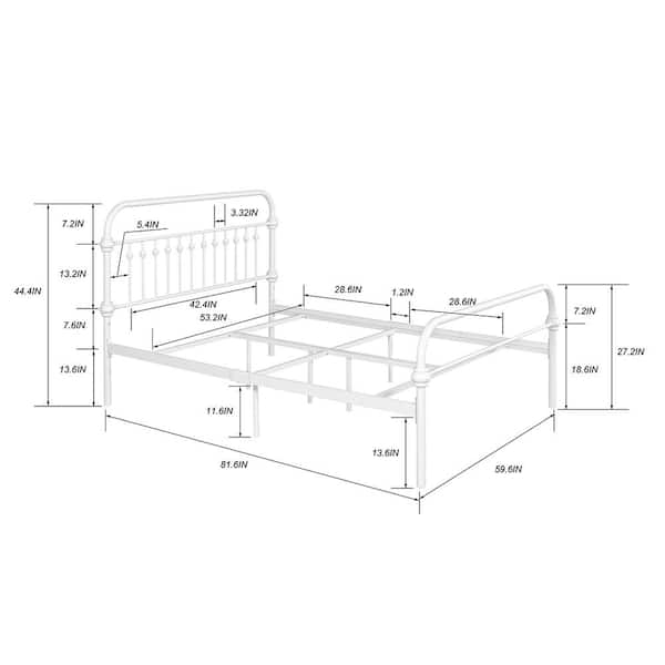 Spaco 59.6 in. W White Metal Bed Frame Full Size Platform Bed with Headboard