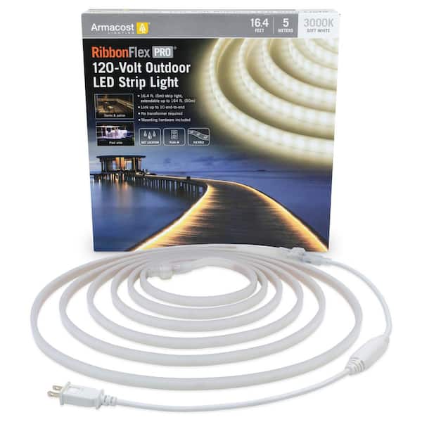 Armacost Lighting RibbonFlex Pro Outdoor 16.4 ft. 120-Volt Plug-In Soft White 3000K LED Rope Light Strip Kit