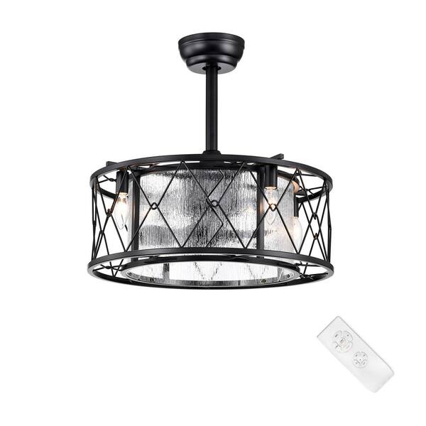 Edvivi 20 in. Modern Farmhouse Indoor Matte Black Drum Glass Reversible