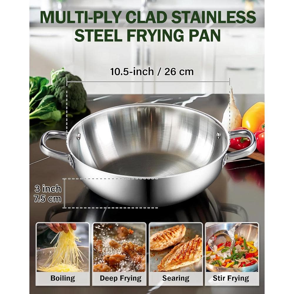 12-Inch Stainless Steel Tri-Ply Induction Wok with Lid